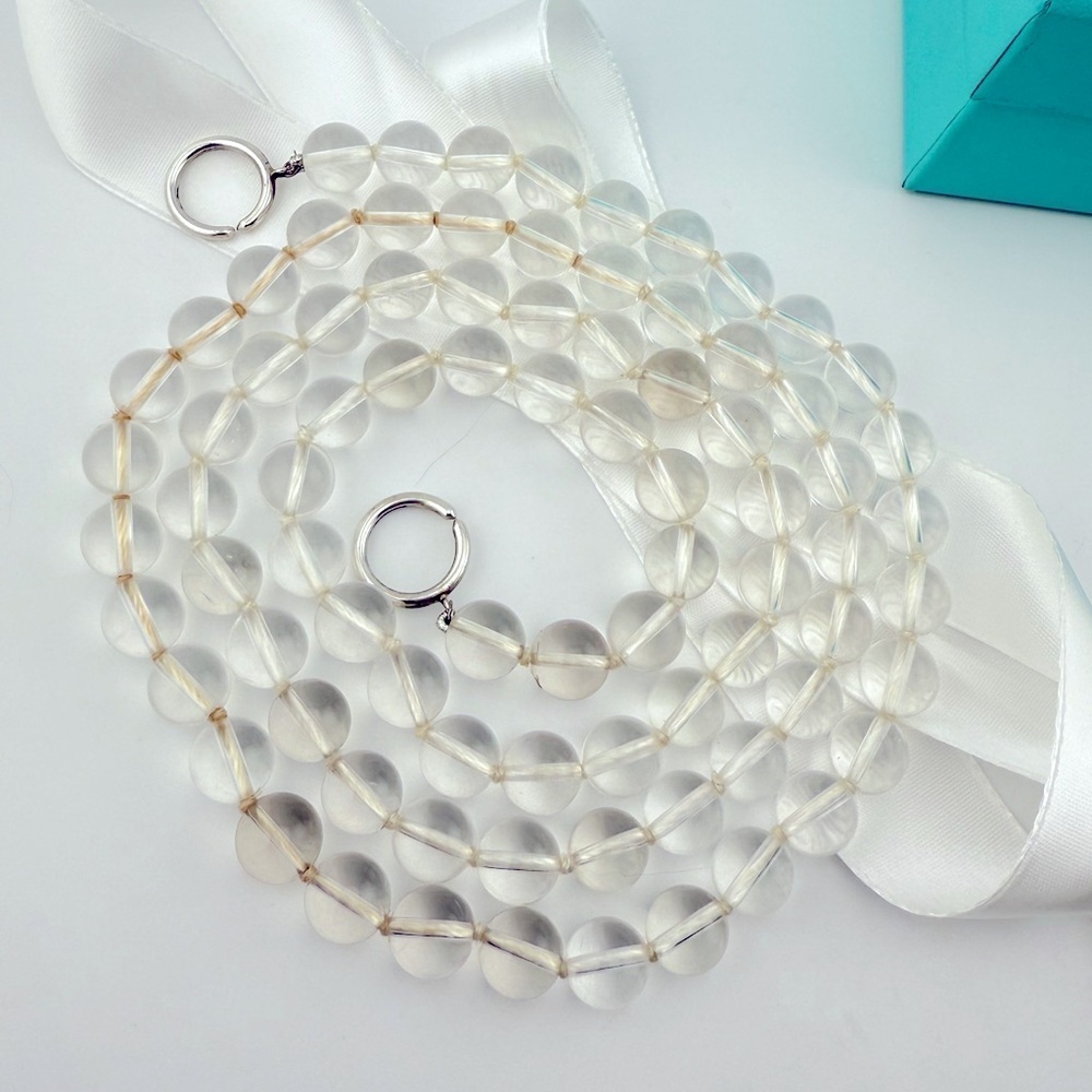RARE Tiffany & Co. Paloma Picasso Rock Crystal Bead Necklace 36" Silver